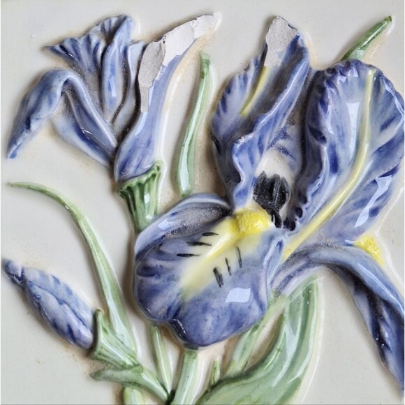 Rare 3D Porcelain Tiles Crafters Lot of 10 Flowers 4 x 4 Vintage 1980s - Picture 11 of 11